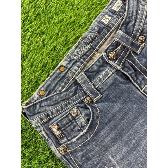 Miss Me Womens Bootcut Jeans Dark Wash Bling Stretch Low Rise Sz 25 32L Y2K Flap - Picture 7 of 13